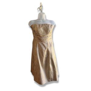 Priscilla of Boston Strapless Gold Jacquard Dress Size 10